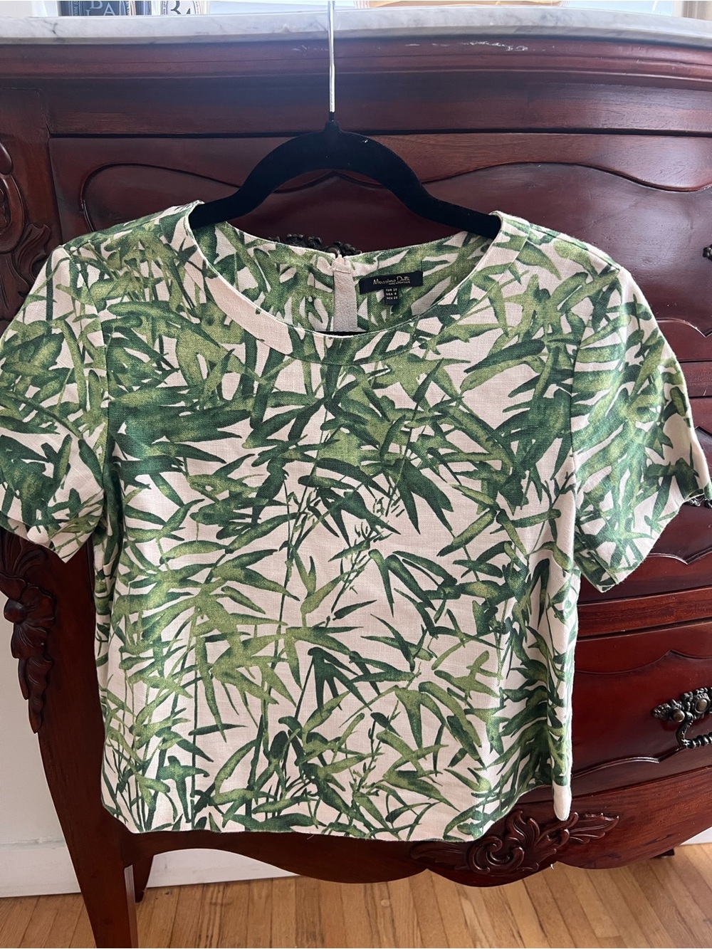 Massimo Dutti White and Green Botanical Print Crop Top